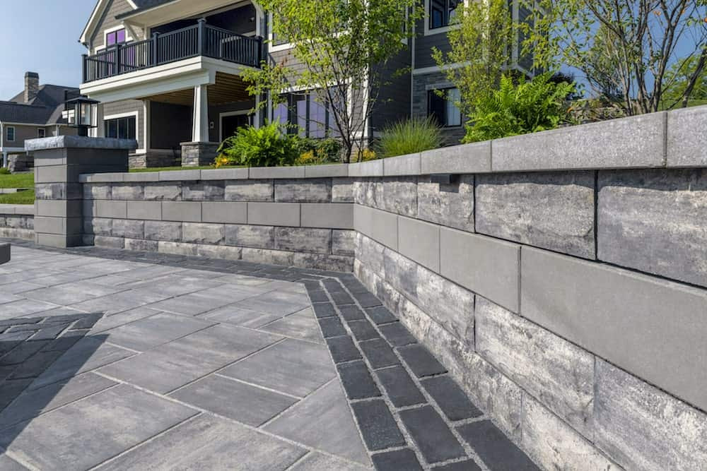 Stone patio and retaining wall